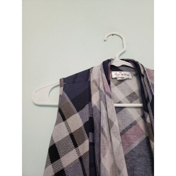 The Zigzag Stripe Womens Sz S Cardigan Sleeveless Open Front Plaid Pink Blue - Picture 4 of 5